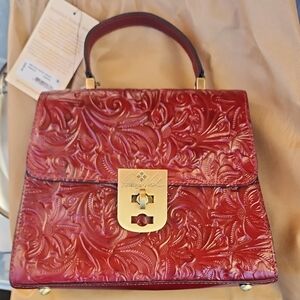 Patricia Nash Maroon Red Embossed Leather Satchel